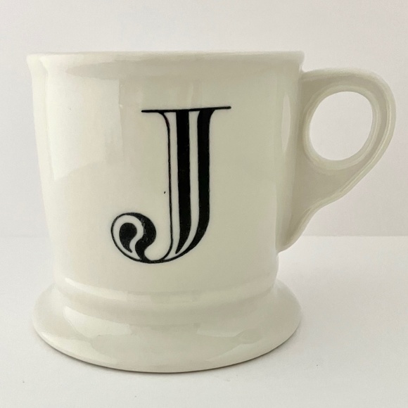 Anthropologie J Monogram Coffee Mug White & Black Coffee Ceramic Cup Letter J - Picture 1 of 15